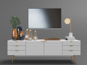 现代轻奢白色带有波浪凹凸纹理的电视柜