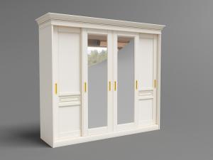 简欧四扇柜门白色推拉门衣柜