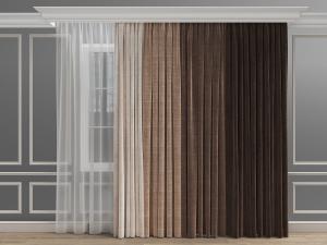 简欧带有窗纱的渐变咖啡色窗帘