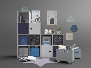 北欧浅灰色错落开放式儿童收纳柜