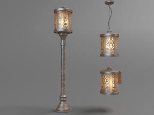带有民族风的伊斯兰金属雕花落地灯、吊灯