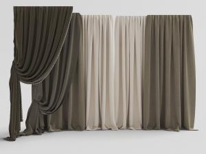 现代下摆拖地的拼色窗帘