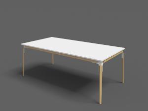 现代白色台面实木拼接四脚的餐桌