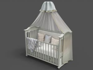 欧式带有床幔、护栏的灰绿色婴儿床