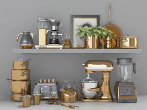 现代金色不锈钢厨具、厨房厨师机、豆浆机电器