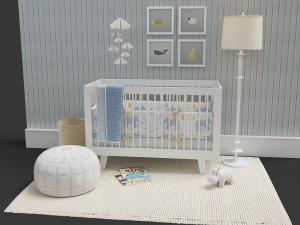 北欧白色带有护栏的婴儿床、落地灯