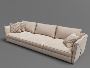 现代卡其色绒布装饰黑边的多人长沙发