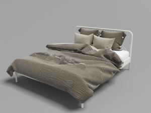 现代白色铁艺带有床垫的双人床