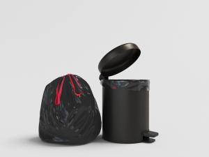 黑色不锈钢脚踏圆形翻盖垃圾桶和袋装垃圾