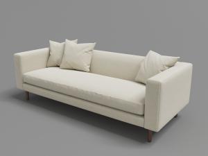 现代米黄色单块坐垫多人沙发