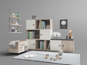 北欧儿童玩具收纳柜、墙面收纳架