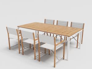 新中式实木和金属拼接的长方形餐桌椅