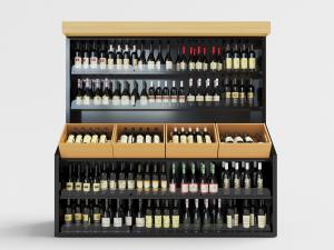 超市酒吧陈列摆放的多层红酒柜、货架