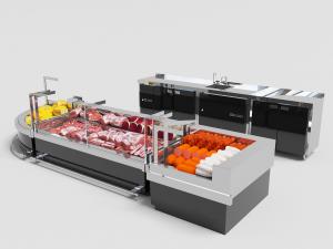 蔬菜生鲜店里的鲜肉保鲜柜、生肉料理机