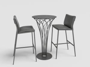 现代灰色皮革吧台椅、圆形金属支架茶几