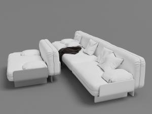 现代白色布艺金属扶手多人沙发、双人沙发