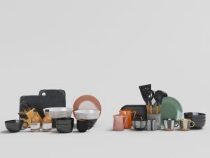 菜板、刀具、碗盘杯碟和调味品的厨具