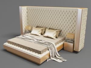 简欧菱形软包床头背景墙、双人床