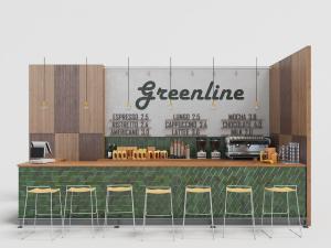 装饰有墨绿色马赛克瓷砖的咖啡厅吧台