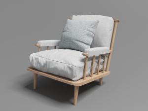 北欧实木支架大批额浅灰色坐垫靠垫的休闲椅3d模型 北欧实木支架大批额浅灰色坐垫靠垫的休闲椅