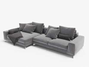 现代灰色布艺转角多人沙发、靠垫