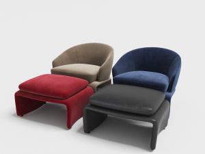 现代可爱造型布艺单人沙发、脚踏3d模型 现代可爱造型布艺单人沙发、脚踏