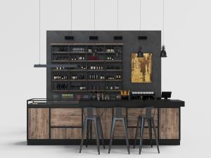 工业风金属框架的咖啡厅吧台收纳架