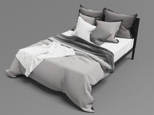 现代黑色带有白色床垫的双人床