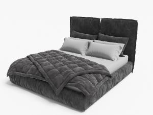 现代灰黑色拼接床头双人软包床