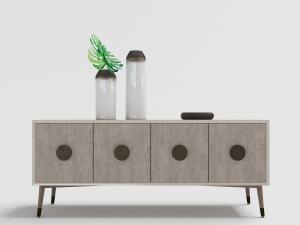 新中式浅咖啡色圆形拉手的电视机收纳柜