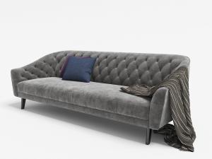 简欧灰色菱形软包靠背多人长沙发