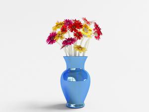 蓝色古典玻璃磨砂花瓶雏菊花卉