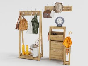 北欧实木简约轻巧鞋柜、衣帽架