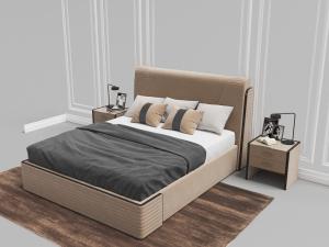 现代装饰有条形凹凸纹理的双人床、床头柜