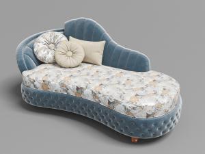 欧式田园蓝色绒布带有花朵图案的美人榻