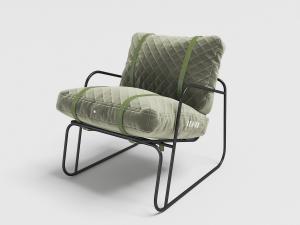 现代黑色支架军绿色坐垫的休闲椅3d模型 现代黑色支架军绿色坐垫的休闲椅