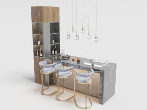 现代轻奢黑色大理石吧台和酒柜