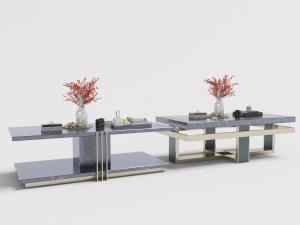 现代轻奢大理石装饰金属边的长方形茶几3d模型 现代轻奢大理石装饰金属边的长方形茶几