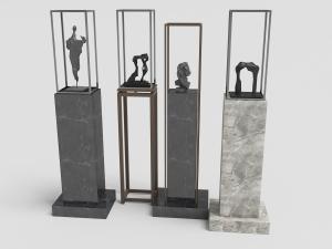 新中式带有大理石台子的石头装饰摆件