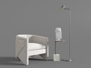 新中式单人沙发椅、边几和落地灯3d模型 新中式单人沙发椅、边几和落地灯