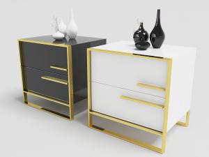 现代黑白两色的镶嵌金色边的床头柜