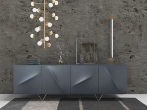 后现代前卫深灰色电视柜、泡泡吊灯