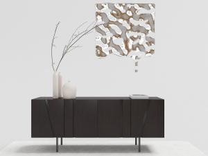 现代黑色长方形创意电视柜和墙面立体装饰画