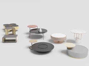 现代圆形大理石和金属拼接的茶几、边几3d模型 现代圆形大理石和金属拼接的茶几、边几