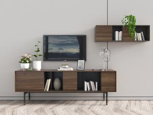 北欧胡桃木高脚电视柜、饰品摆件