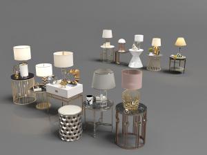 现代轻奢大理石台面圆形带台灯的边几、角几3d模型 现代轻奢大理石台面圆形带台灯的边几、角几