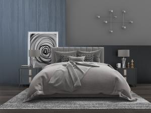 北欧软包床头双人床、床头柜和装饰画