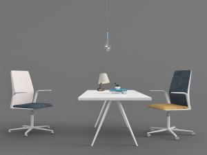 现代带扶手的转椅、白色书桌3d模型 现代带扶手的转椅、白色书桌
