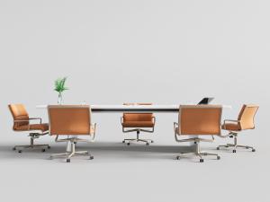 现代不锈钢制成橙色坐垫的转椅、长方形白色会议桌模3d模型 现代不锈钢制成橙色坐垫的转椅、长方形白色会议桌模