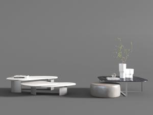 新中式大理石异形套叠茶几、圆形坐墩3d模型 新中式大理石异形套叠茶几、圆形坐墩